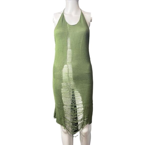 Local European Distressed Halter Cover Up Dress Green Size Small - Picture 1 of 5